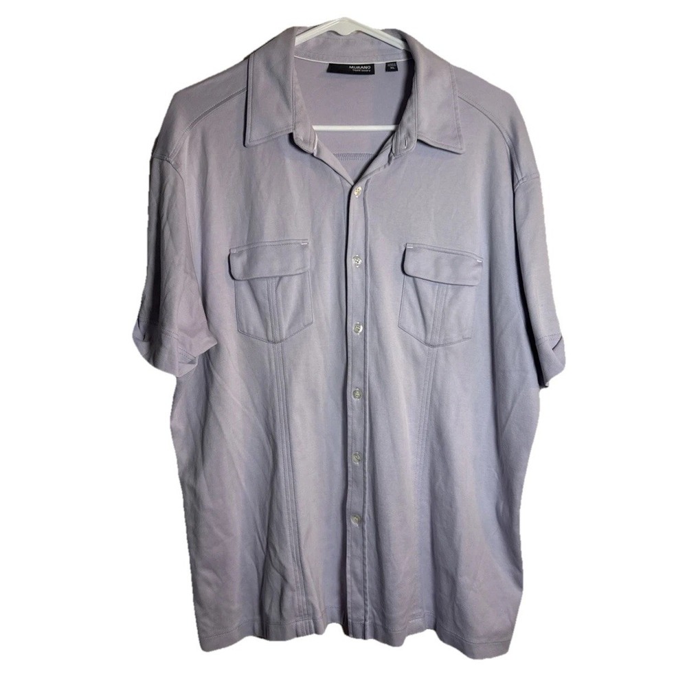 Murano Liquid Luxury XL Light Purple Cotton Short Sleeve Button Front Shirt 2Pkt